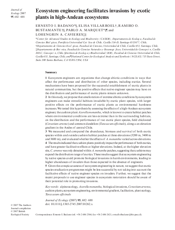 (PDF) Ecosystem engineering facilitates invasions by exotic plants in ...