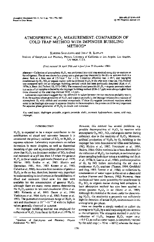 (PDF) Atmospheric H2O2 measurement: comparison of cold trap method with ...