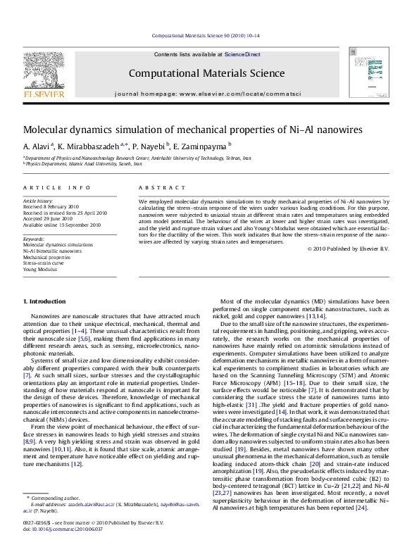 (PDF) Molecular dynamics simulation of mechanical properties of Ni–Al ...