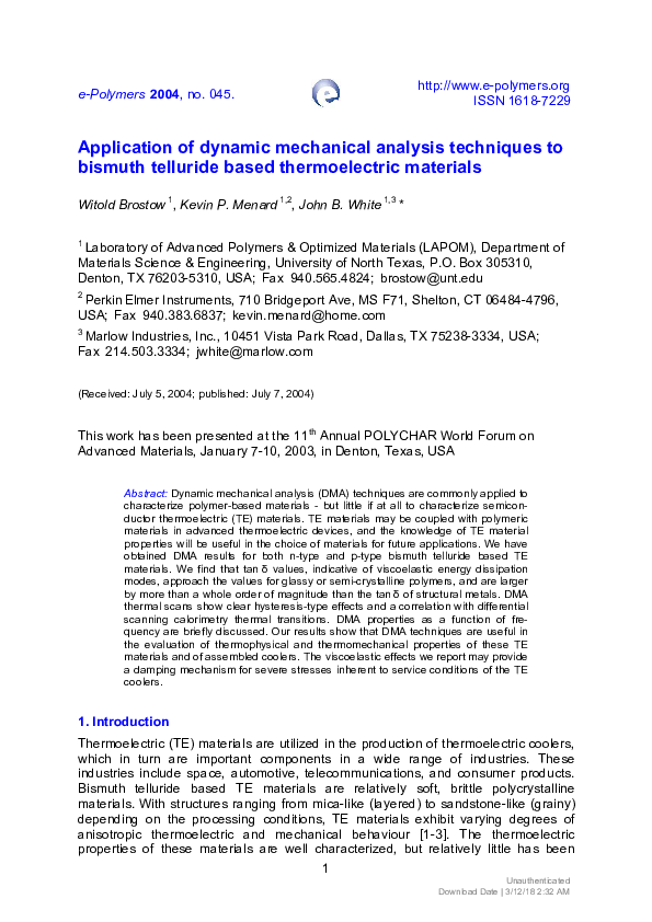 (PDF) Application of dynamic mechanical analysis techniques to bismuth ...