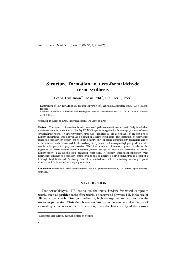 (PDF) Structure formation in ureaformaldehyde resin synthesis Faizah
