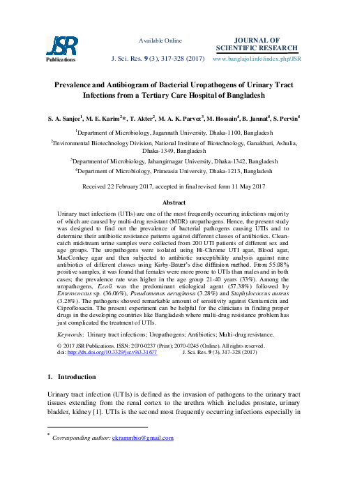 (PDF) Prevalence and Antibiogram of Bacterial Uropathogens of Urinary ...