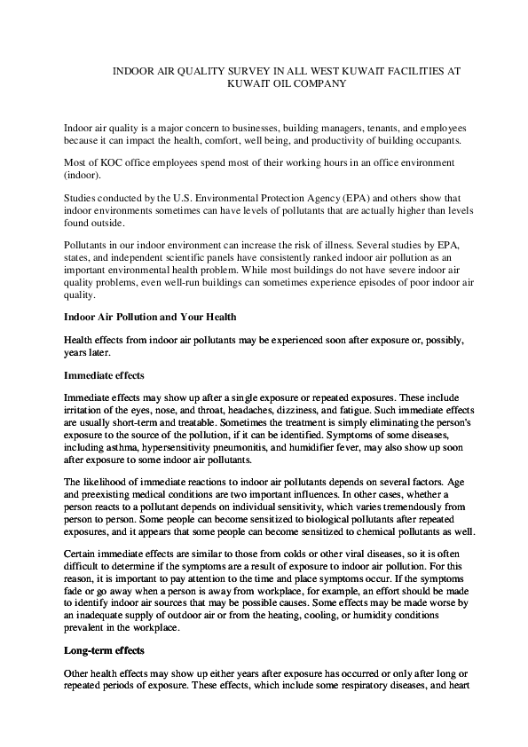 (DOC) INDOOR AIR QUALITY SURVEY IN ALL WEST KUWAIT FACILITIES AT KUWAIT