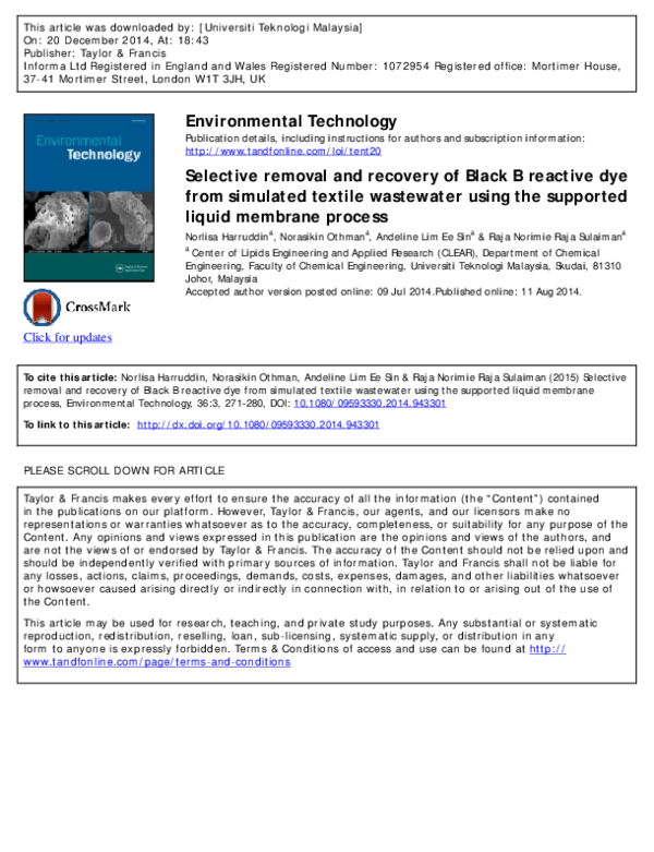 (PDF) Selective removal and recovery of Black B reactive dye from ...