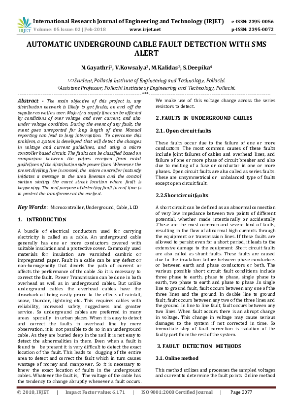 (PDF) AUTOMATIC UNDERGROUND CABLE FAULT DETECTION WITH SMS ALERT