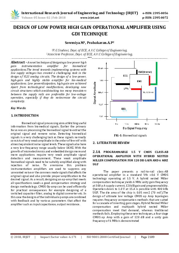 (PDF) DESIGN OF LOW POWER HIGH GAIN OPERATIONAL AMPLIFIER USING GDI ...