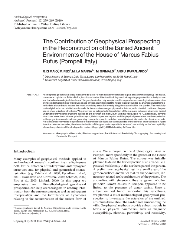 (PDF) The Contribution of Geophysical Prospecting in the Reconstruction ...