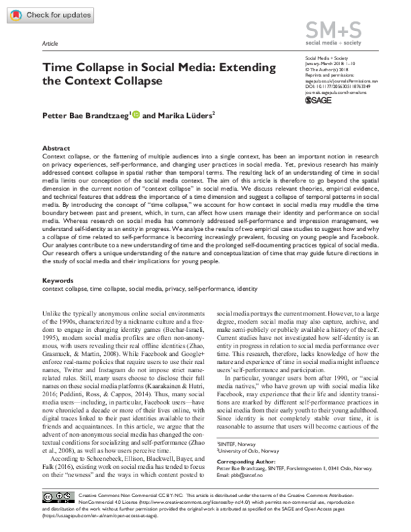 (PDF) Time Collapse in Social media: Extending the Context Collapse.