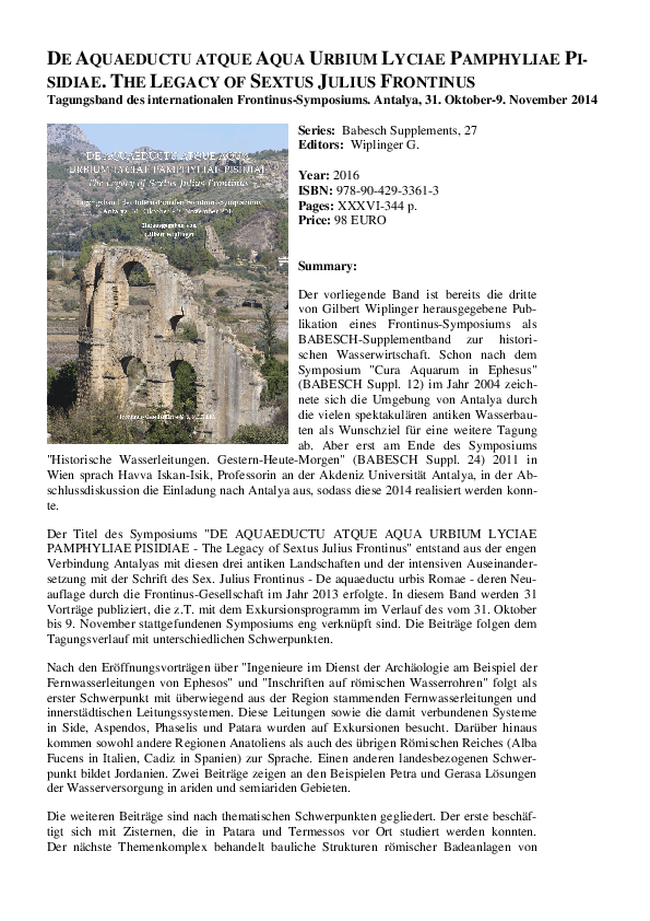 (PDF) Ancient Water Management Systems at Antiochia ad Cragum in Rough ...