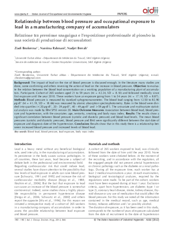 (PDF) Relationship between blood pressure and occupational exposure to ...