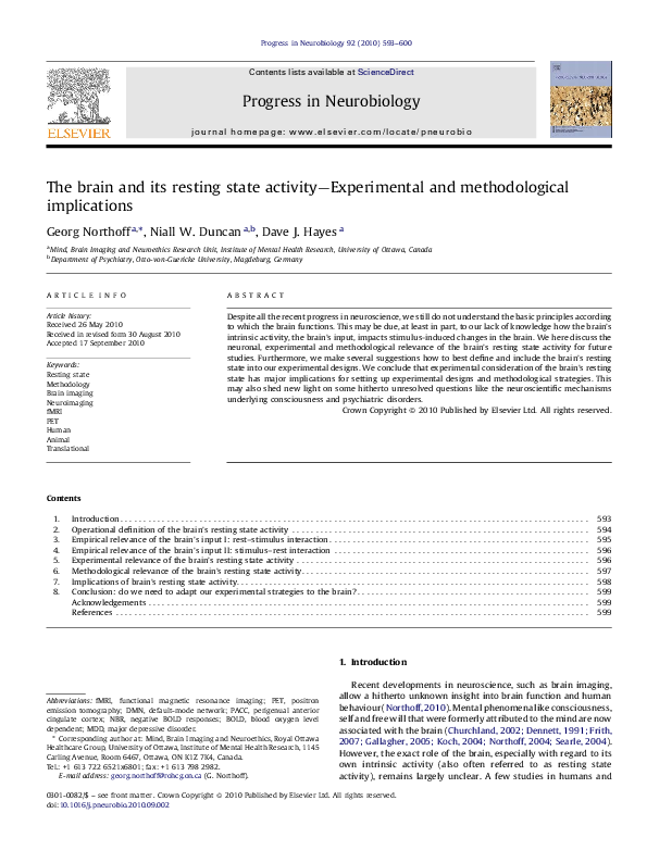 (PDF) The brain and its resting state activity--Experimental and ...
