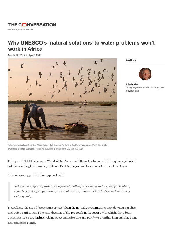 (PDF) Nature based solutions no 'green bullet' for Africas water problems