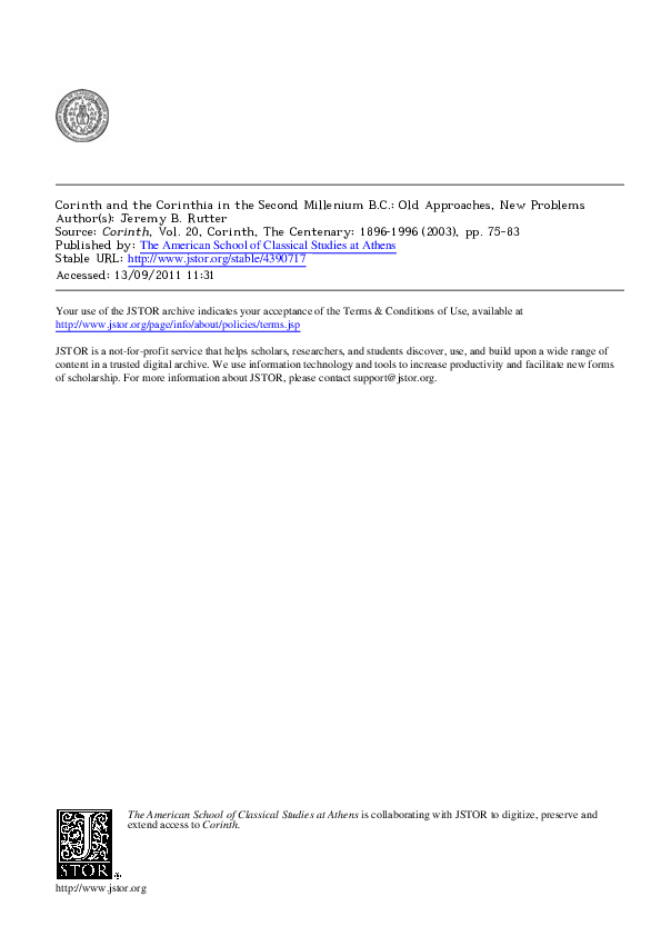 CORINTH AND THE CORINTHIA IN THE SECOND MILLENNIUM BC