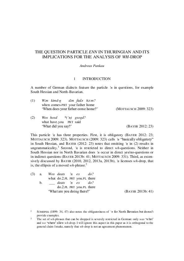 (PDF) The question particle ENN in Thuringian and its implications for ...