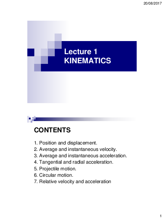 (PDF) Lecture 1 KINEMATICS CONTENTS