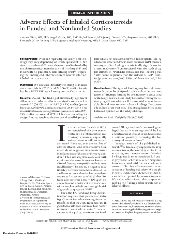 (PDF) Adverse Effects of Inhaled Corticosteroids in Funded and ...