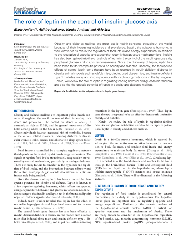 (PDF) The role of leptin in the control of insulin-glucose axis
