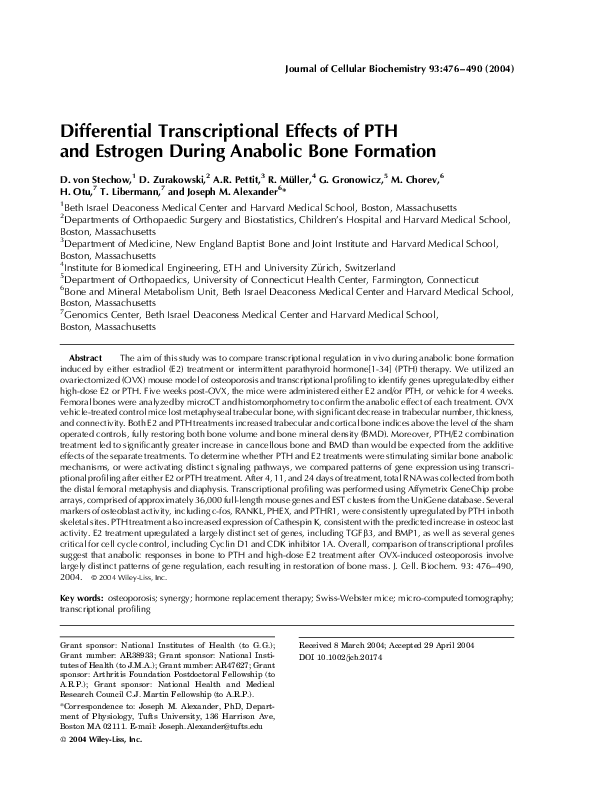 (PDF) Differential transcriptional effects of PTH and estrogen during ...
