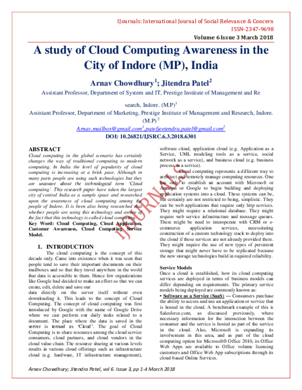 (PDF) A study of Cloud Computing Awareness in the City of Indore (MP ...