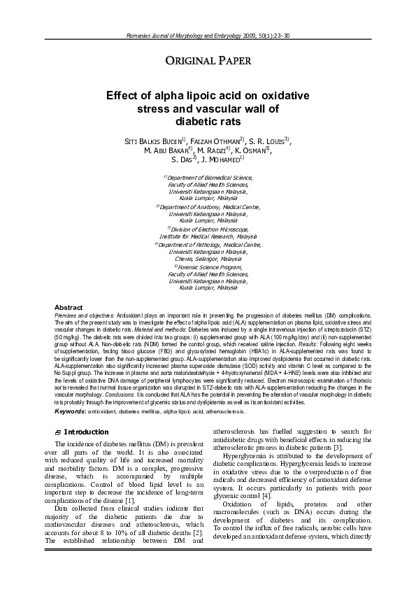 (PDF) Effect of alpha lipoic acid on oxidative stress and vascular wall