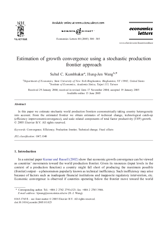 (PDF) Estimation of Growth Convergence Using a Stochastic Production ...