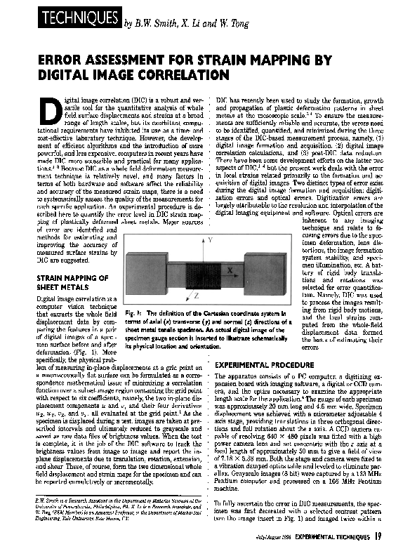 (PDF) Error Assessment for Strain Mapping by Digital Image Correlation