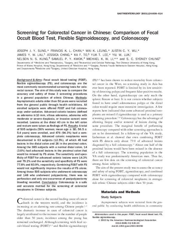 (PDF) Screening for colorectal cancer in Chinese: Comparison of fecal ...