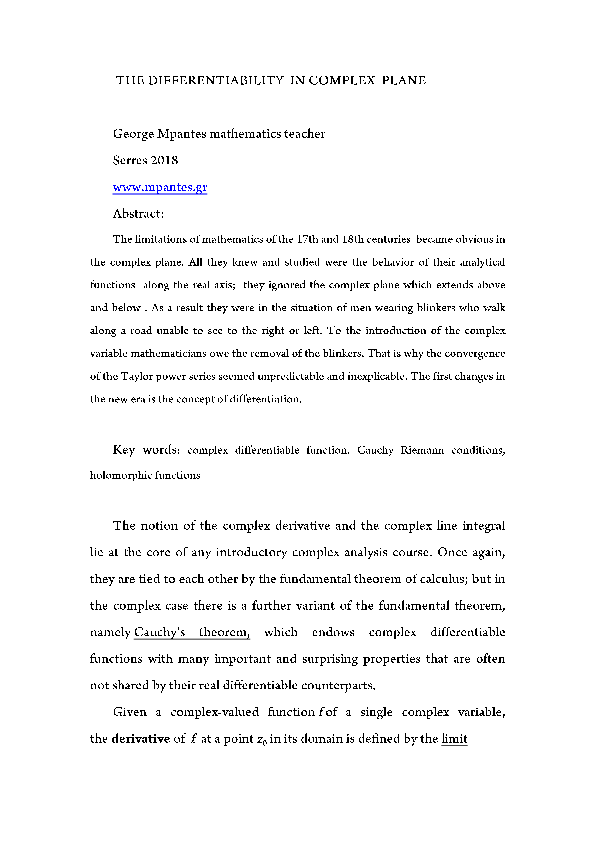(PDF) THE DIFFERENTIABILITY IN COMPLEX PLANE.pdf