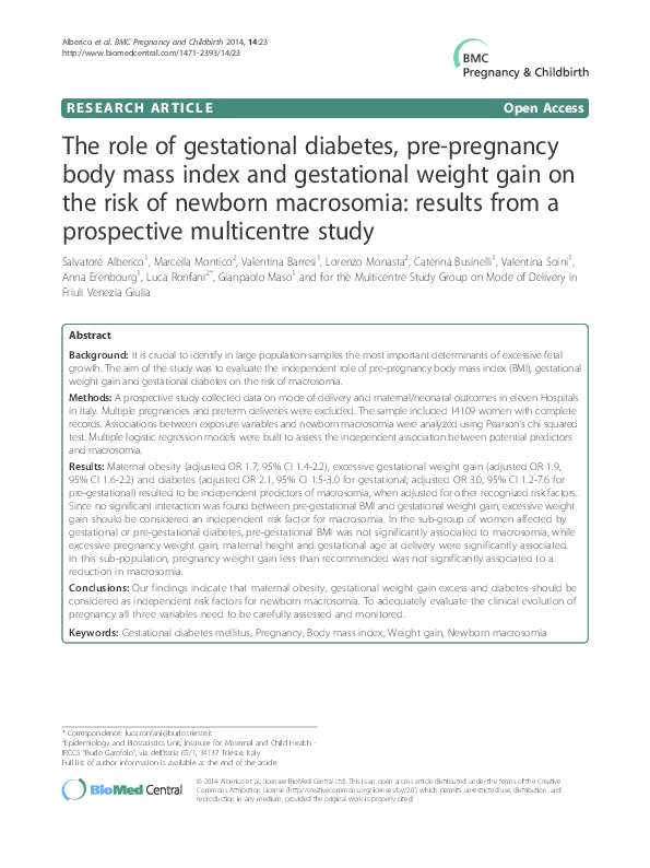 (PDF) The role of gestational diabetes, pre-pregnancy body mass index