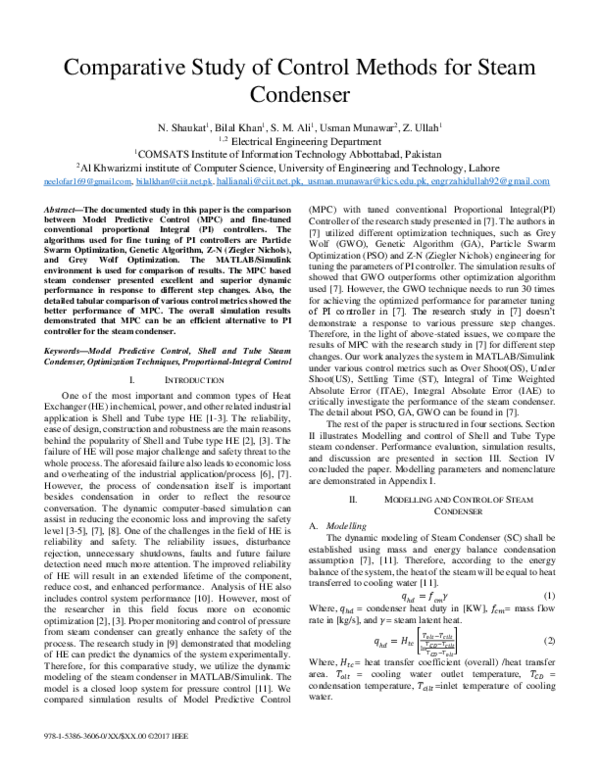 (PDF) Comparative Study of Control Methods for Steam Condenser