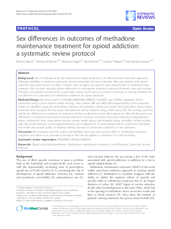 (PDF) Sex differences in outcomes of methadone maintenance treatment ...