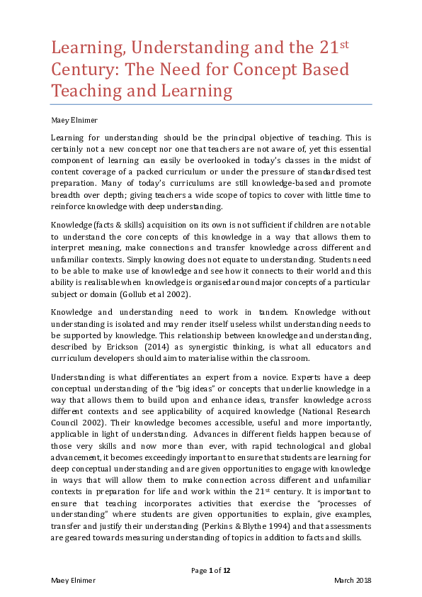 (PDF) Learning, Understanding and the 21 st Century The Need for