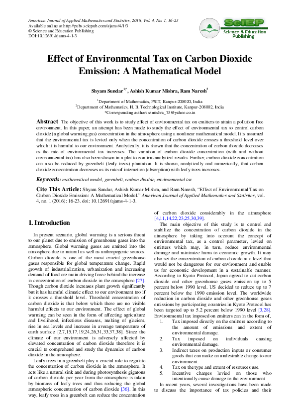 (PDF) Effect of Environmental Tax on Carbon Dioxide Emission: A ...