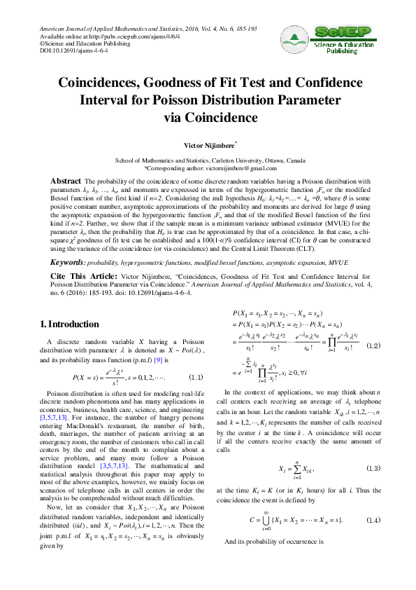 (PDF) Coincidences, Goodness of Fit Test and Confidence Interval for ...