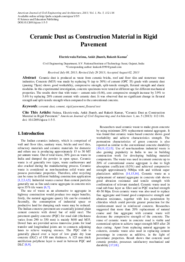 (PDF) Ceramic Dust as Construction Material in Rigid Pavement SciEP Academia.edu