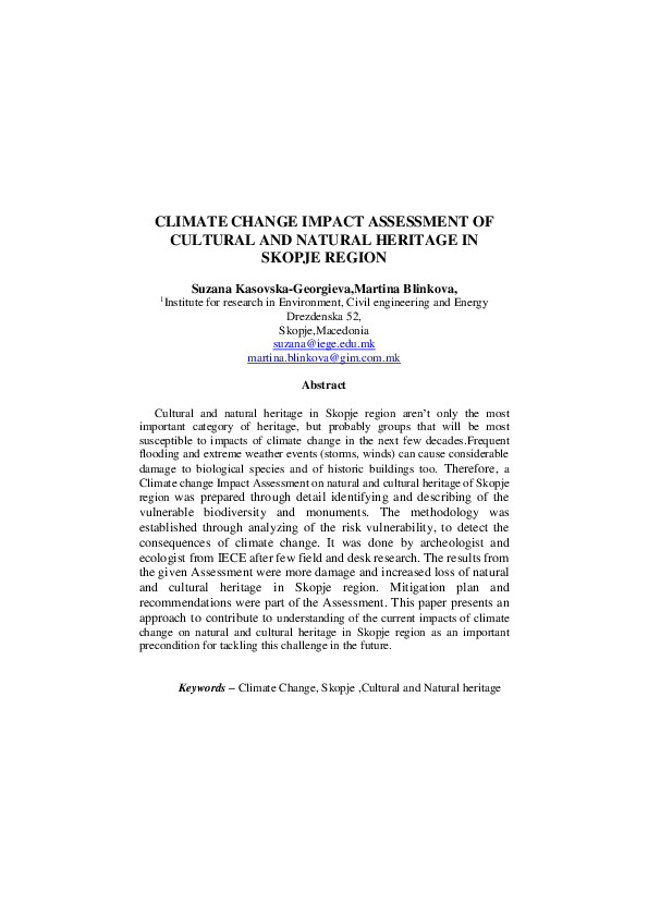 (PDF) CLIMATE CHANGE IMPACT ASSESSMENT OF CULTURAL AND NATURAL HERITAGE ...