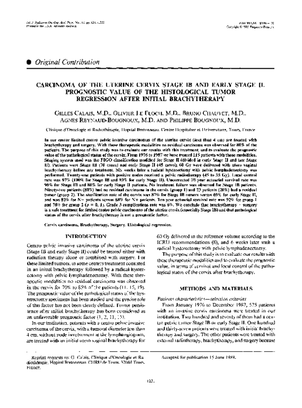 (PDF) Carcinoma of the uterine cervix stage III and early stage II ...