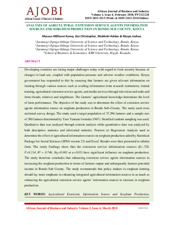 (PDF) ANALYSIS OF AGRICULTURAL EXTENSION SERVICE AGENTS INFORMATION