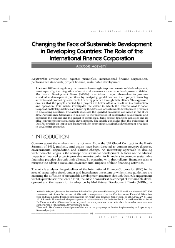 (PDF) Changing the face of Sustainable Development in Developing ...