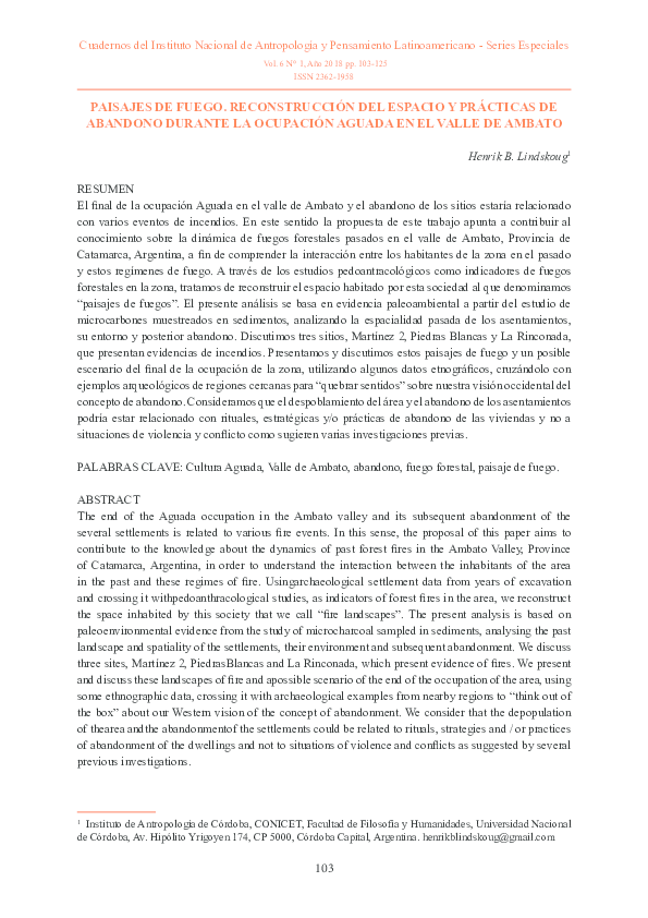 (PDF) Paisajes de fuego. Reconstrucción del espacio y prácticas de