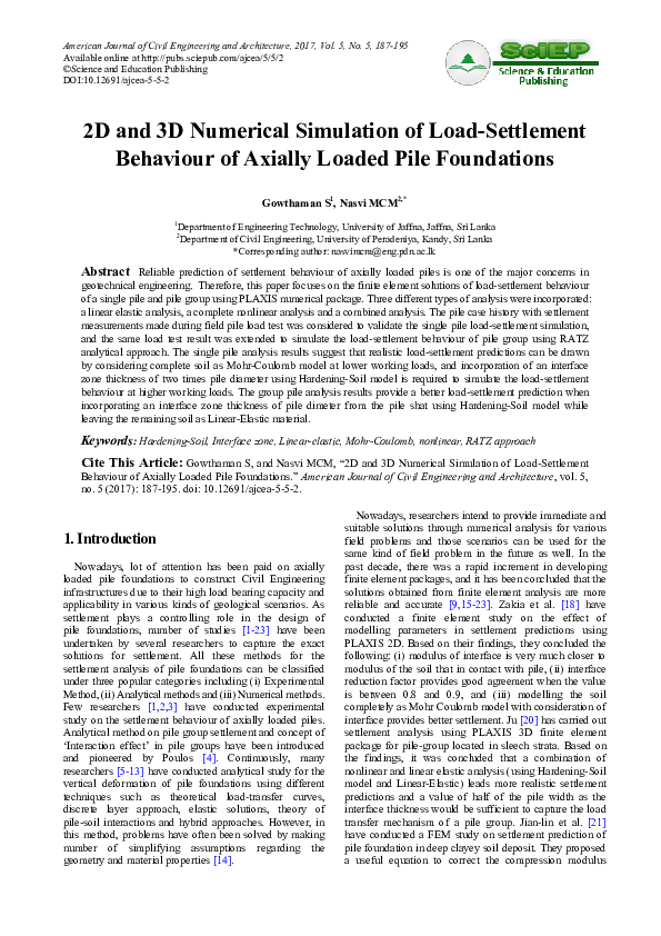 (PDF) 2D and 3D Numerical Simulation of Load-Settlement Behaviour of ...
