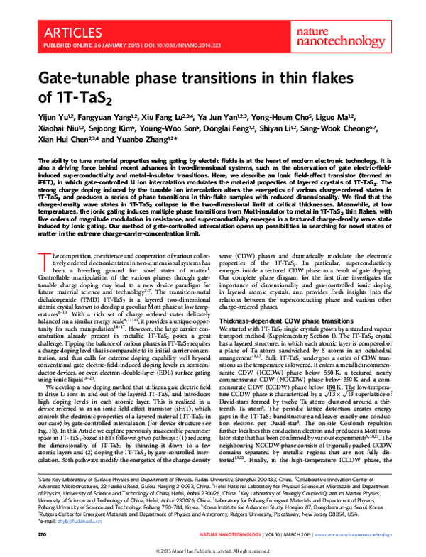 (PDF) Gate-tunable phase transitions in thin flakes of 1T-TaS 2