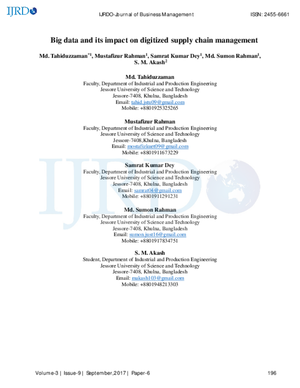 (PDF) Big data and its impact on digitized supply chain management