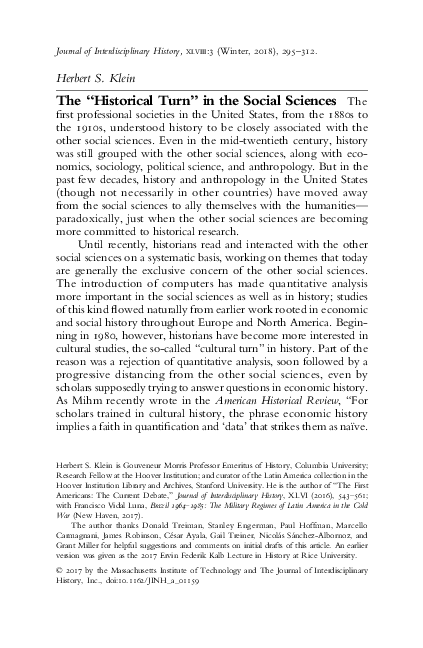 (PDF) The Historical Turn in the Social Sciences the Journal of
