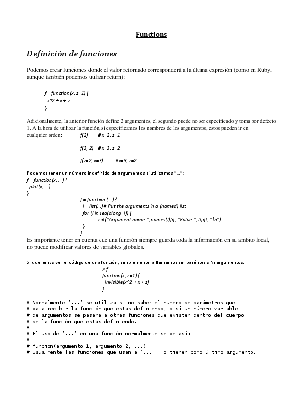 (DOC) Funtions in R