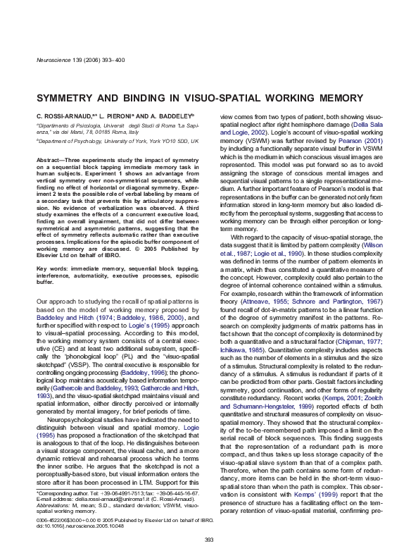 (PDF) Symmetry and binding in visuo-spatial working memory | Clelia ...
