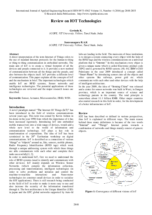 (PDF) Review on IOT Technologies