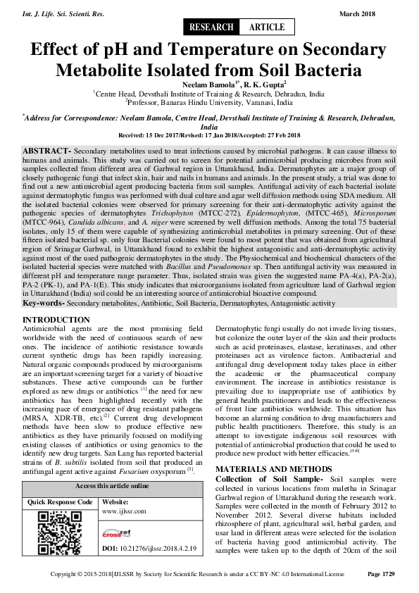 (PDF) Effect of pH and Temperature on Secondary Metabolite Isolated ...
