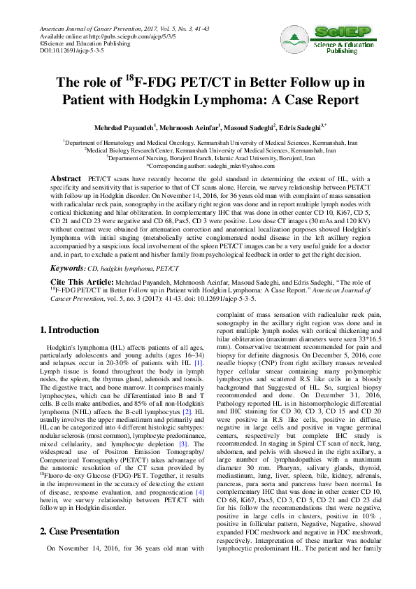 (PDF) The role of 18 F-FDG PET/CT in Better Follow up in Patient with ...