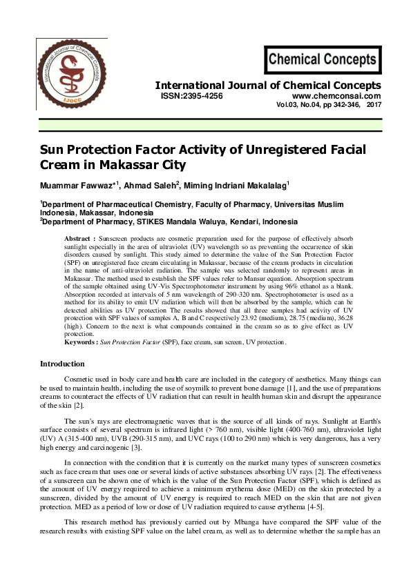 (PDF) International Journal of Chemical Concepts Sun Protection Factor